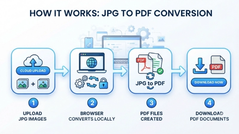 how to convert JPG to PDF steps workflow - convert jpg to pdf file work steps guide