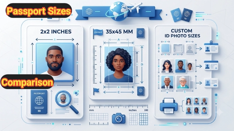 passport sizes comparison image - correct passport photo maker