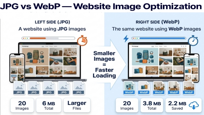 WebP vs JPG Comparison Size Website Speed Image
